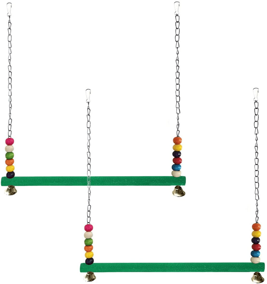 2 Pack Buytra Chicken Swing Toy for Hens with Colorful Wooden Beads and Bells - Natural Wood Chicken Ladder Perch Stand for Chicks - Bird Swing for Parrots - Great Chicken Coop Accessories Animals & Pet Supplies > Pet Supplies > Bird Supplies > Bird Ladders & Perches Buytra   