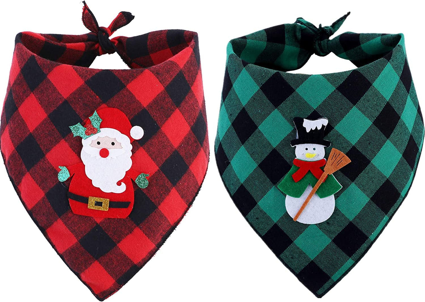 2 Pack Christmas Dog Plaid Bandana with Santa Snowman Appliques,Pet Dog Puppy Holiday Scarf Animals & Pet Supplies > Pet Supplies > Dog Supplies > Dog Apparel Upaw   