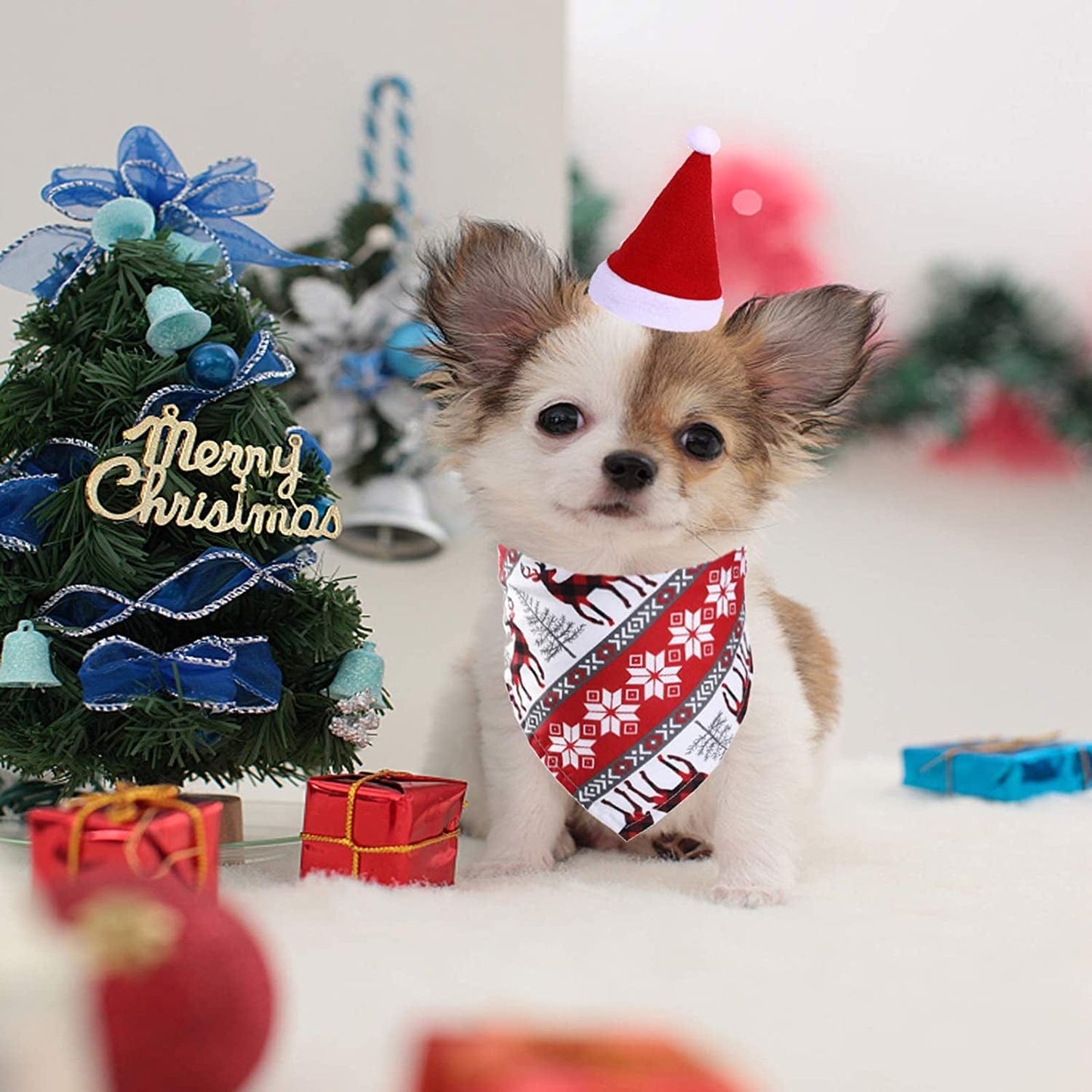 2 Pack Christmas Pet Cat Dog Santa Hat, Xmas Dog Bandana for Puppy Kitten Pet Costume Animals & Pet Supplies > Pet Supplies > Dog Supplies > Dog Apparel Pinkswan   