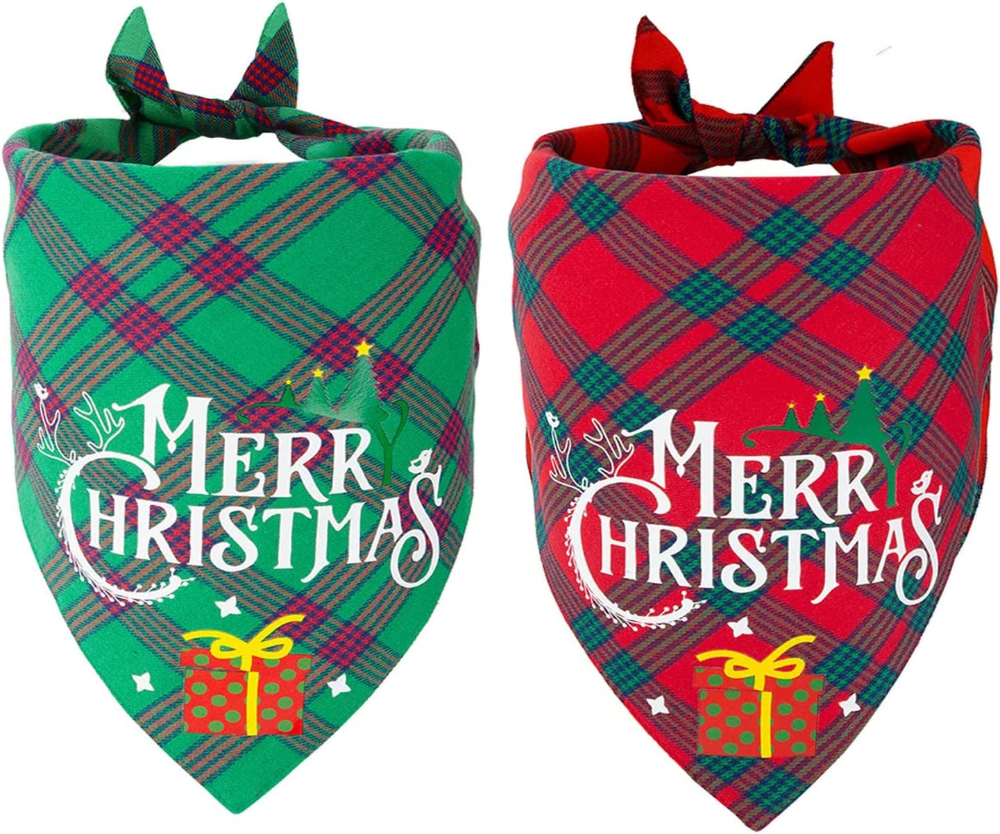 2 Pack Dog Bandana Christmas Classic Buffalo Plaid Pet Scarf Triangle Bibs Kerchief Merry Christmas Santa Snowman Print Pet Bandana for Small Large Dogs Cats Pets Animals & Pet Supplies > Pet Supplies > Dog Supplies > Dog Apparel IOKHEIRA Red-5  