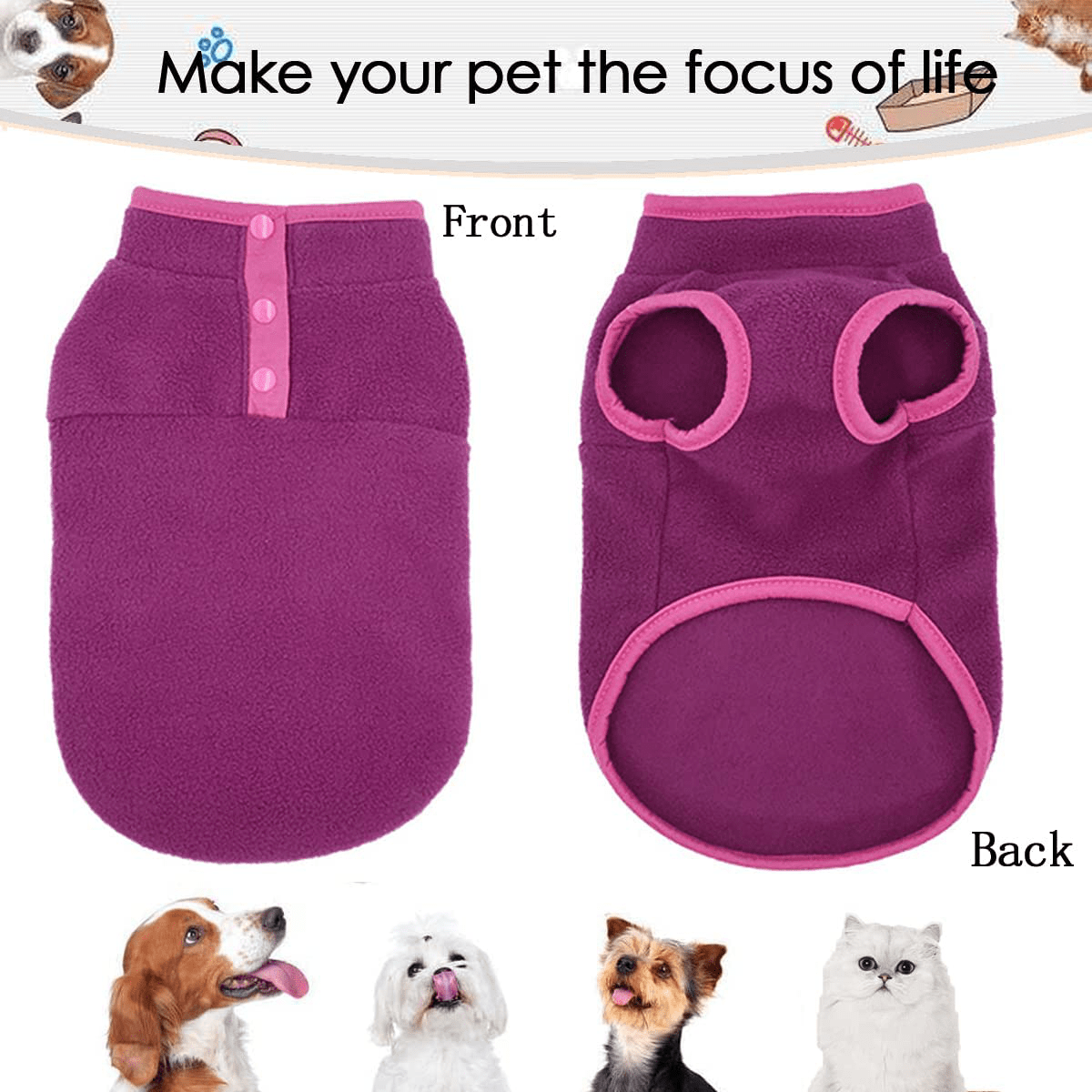 2 Pack Dog Fleece Vest Sweater, Warm Pullover Fleece Puppy Jacket, Autumn Winter Cold Weather Coat Clothes, Pet Stretch Fleece Apparel with Buttons Costumes for Small Medium Dogs Cats