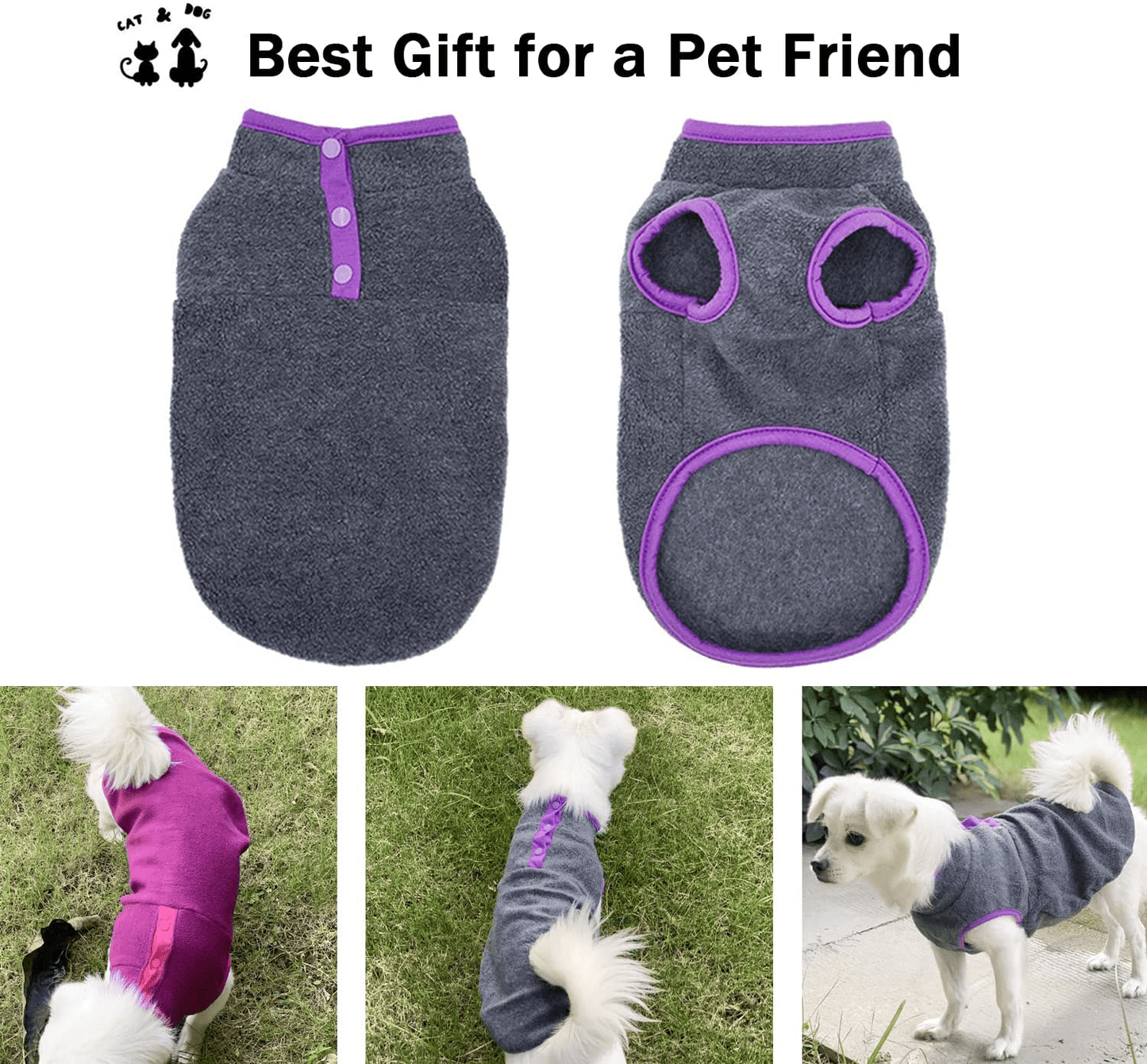 2 Pack Dog Fleece Vest Sweater, Warm Pullover Fleece Puppy Jacket, Autumn Winter Cold Weather Coat Clothes, Pet Stretch Fleece Apparel with Buttons Costumes for Small Medium Dogs Cats