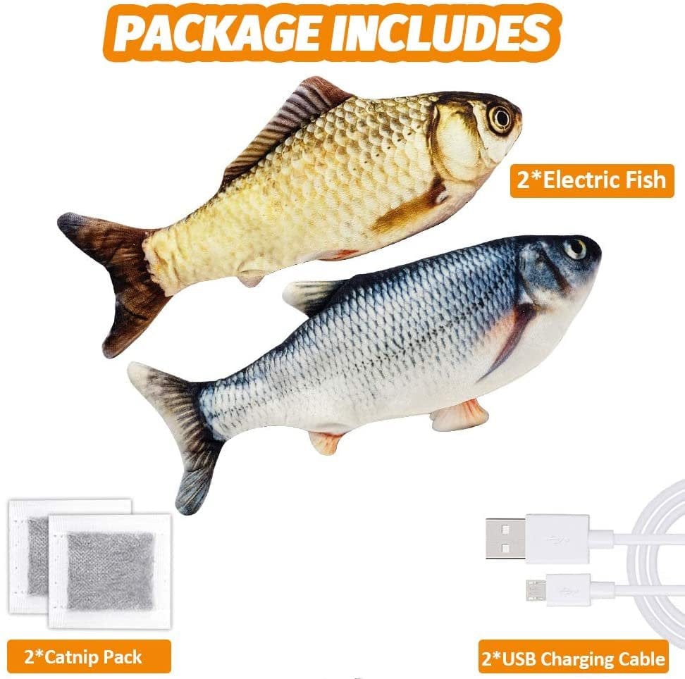 2 Pack Electric Moving Fish Cats Toy, Realistic Flopping Wagging Kicker Fish Toys Interactive Catnip Toys for Kitty Pets Animals & Pet Supplies > Pet Supplies > Cat Supplies > Cat Toys Daxin   