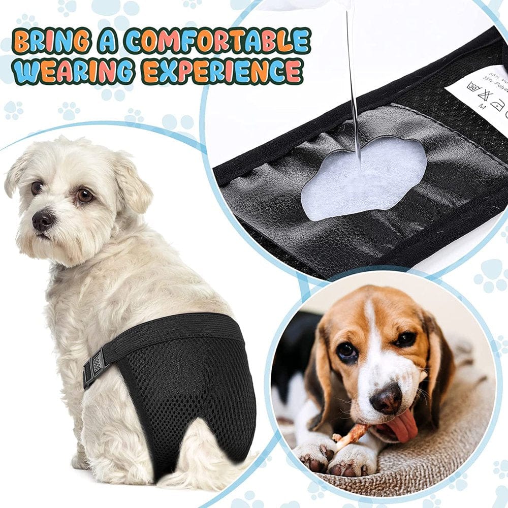 2 Pack Female Dog Panties with 6 Sanitary Pad, Washable Adjustable Protective Trousers Dog Nappies for Female Dogs in Heat Monthly Bleeding Physiological Protective Pants, Puppy Diapers