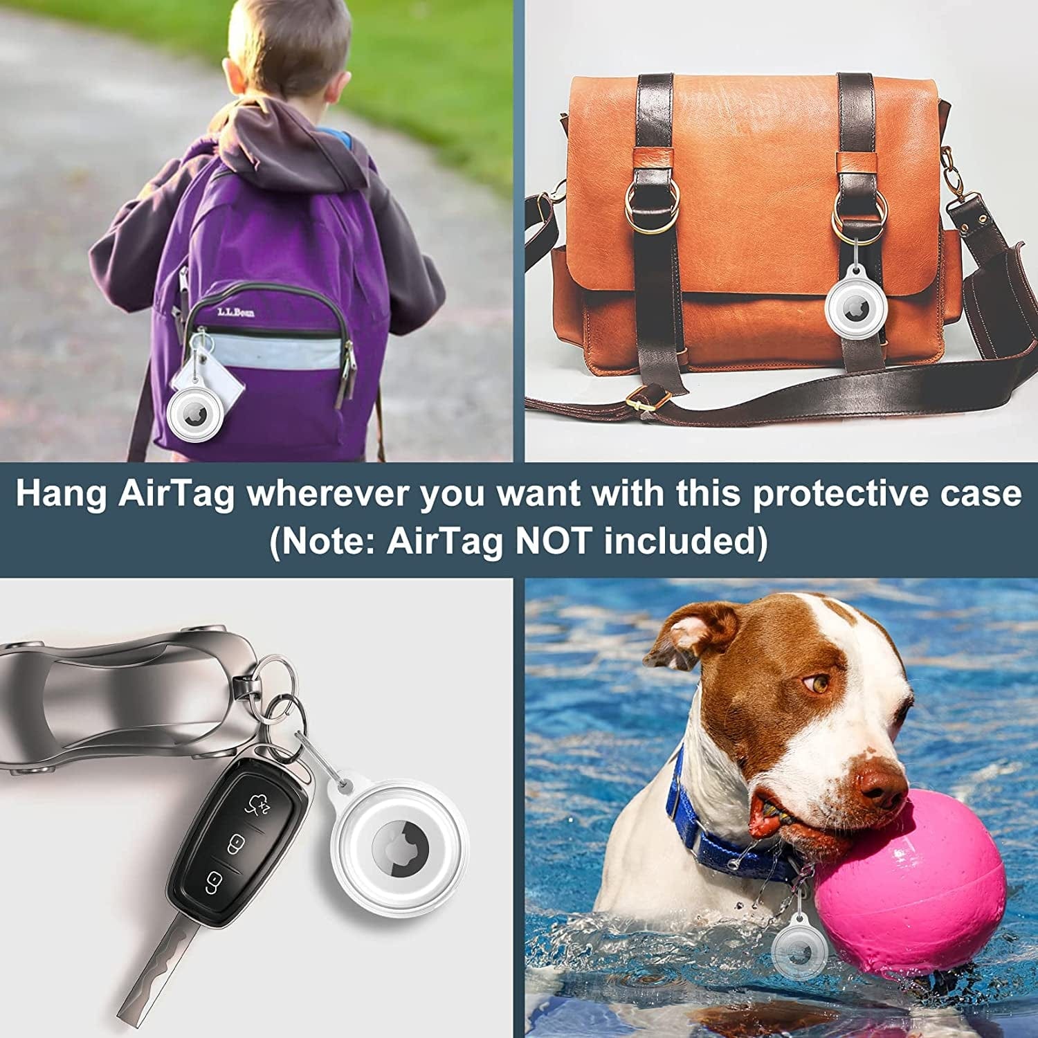 2 Pack IPX8 Waterproof Airtag Keychain Holder Case, Lightweight , Anti-Scratch, Easy Installation,Soft Full-Body Shockproof Air Tag Holder for Luggage,Keys, Dog Collar (Clear)
