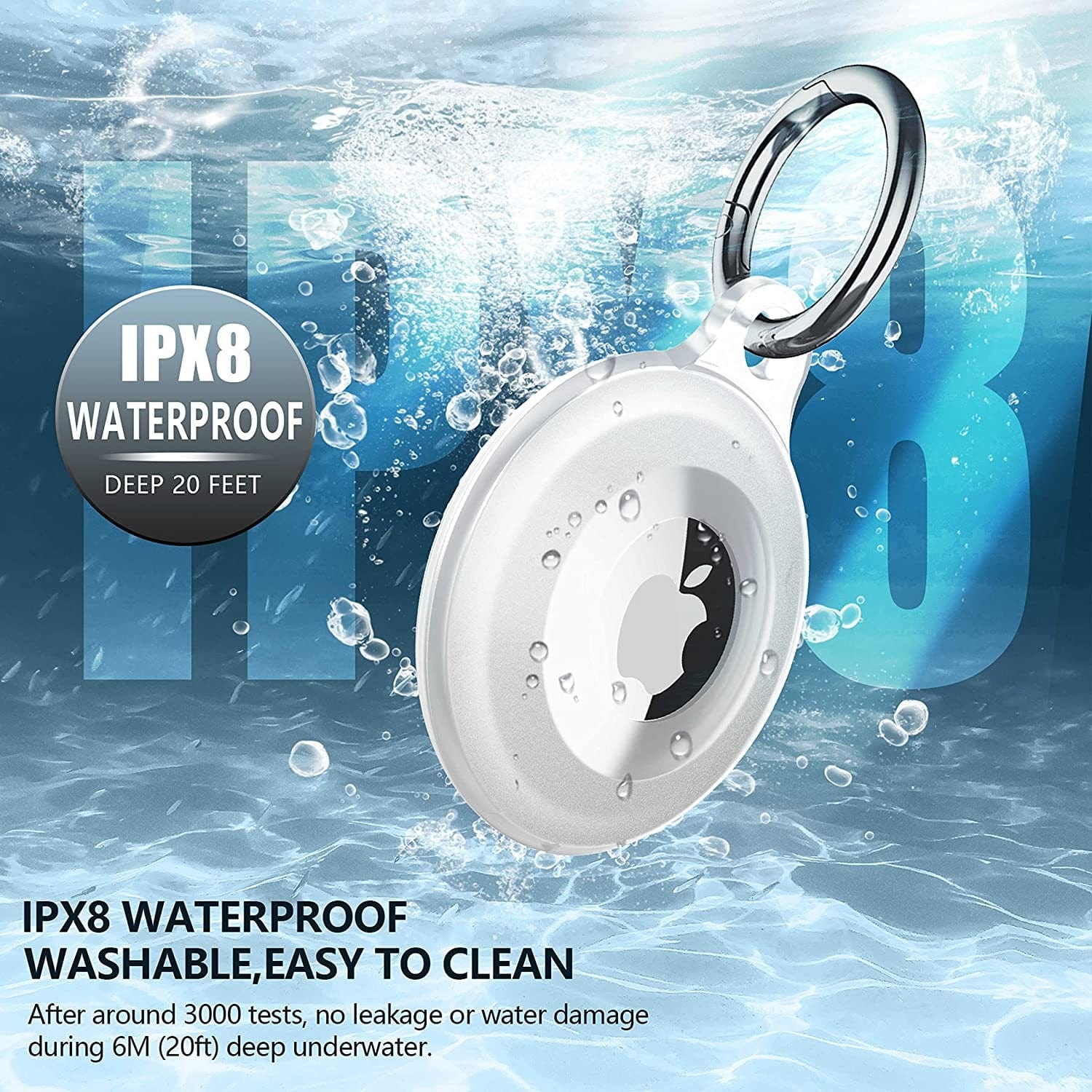 2 Pack IPX8 Waterproof Airtag Keychain Holder Case, Lightweight , Anti-Scratch, Easy Installation,Soft Full-Body Shockproof Air Tag Holder for Luggage,Keys, Dog Collar (Clear)