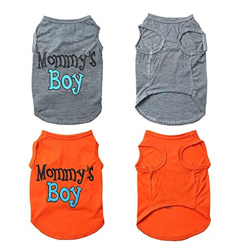 2-Pack Mommy'S Boy Dog Shirt Male Puppy Clothes for Small Dog Boy Chihuahua Yorkies Bulldog Pet Cat Outfits Tshirt Apparel (Large, Gray+Orange)