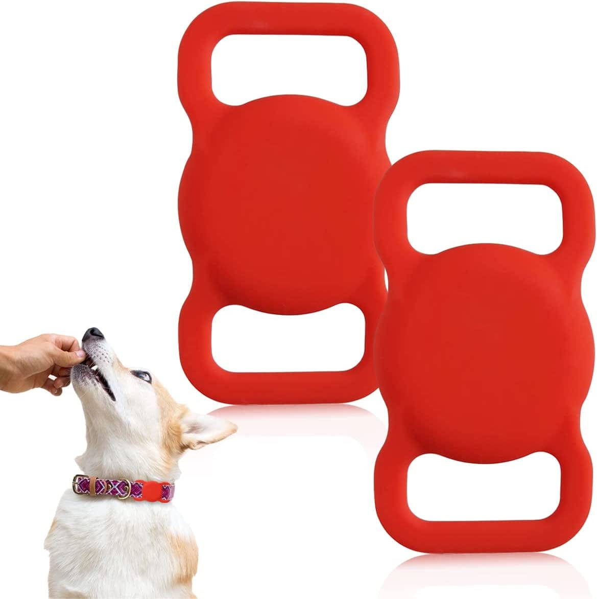 2 Pcs Airtag Dog Collar Holder, Silicone Pet Collar Cover Air Tag Case for Prevent Pets from Losing Accessories Compatible with Apple Airtags(Red)