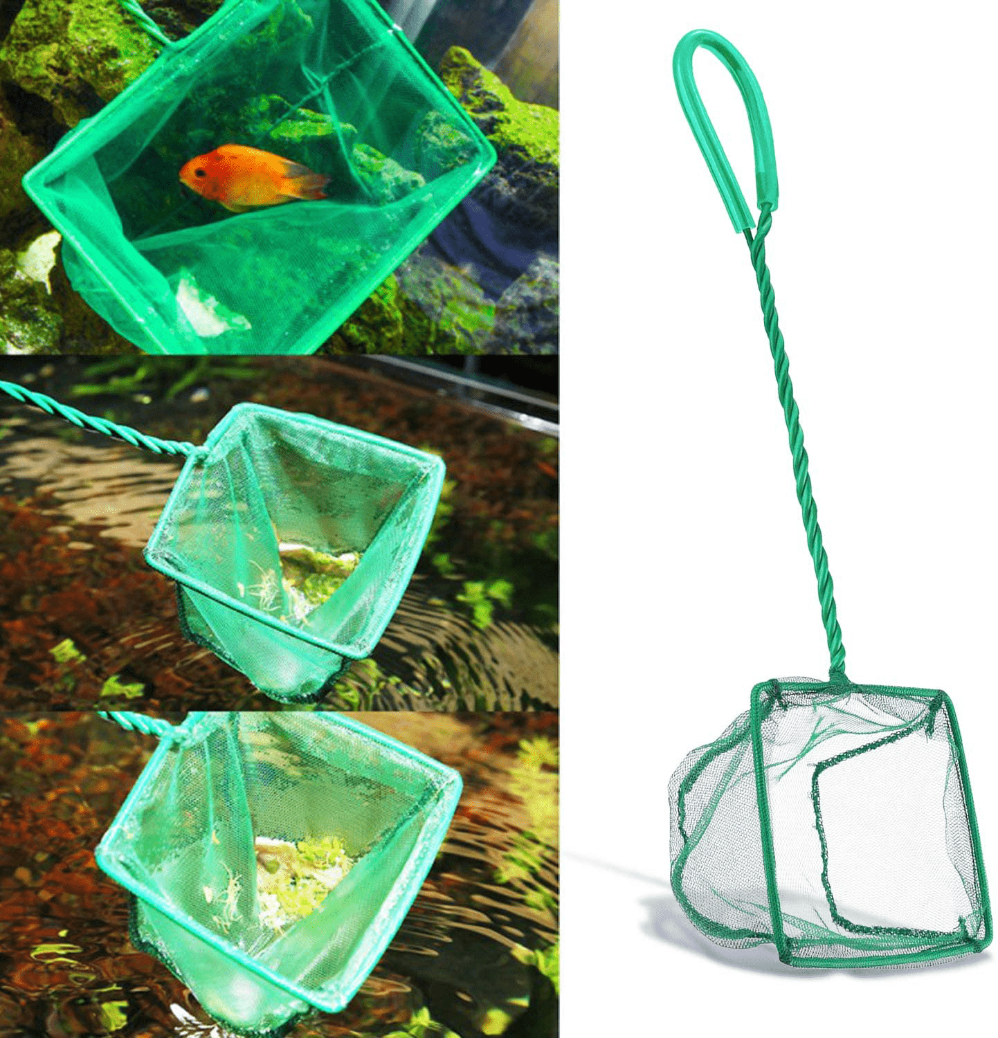 2 PCS Aquarium Fish Nets ,DSSPORT 4 Inch Aquarium Net Fine Mesh Small Fish Catch Nets with Plastic Handle Green