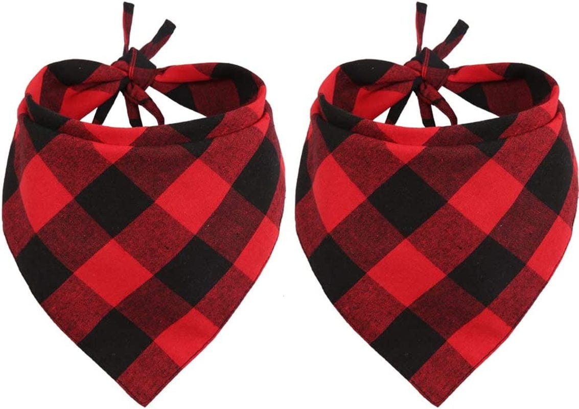 2 Pcs Dog Bandana Christmas Pet Triangle Scarf Accessories Bibs Red Black Plaid Animals & Pet Supplies > Pet Supplies > Dog Supplies > Dog Apparel Jiaxing Haozhe clothing Co., Ltd. Red 2pcs Large 