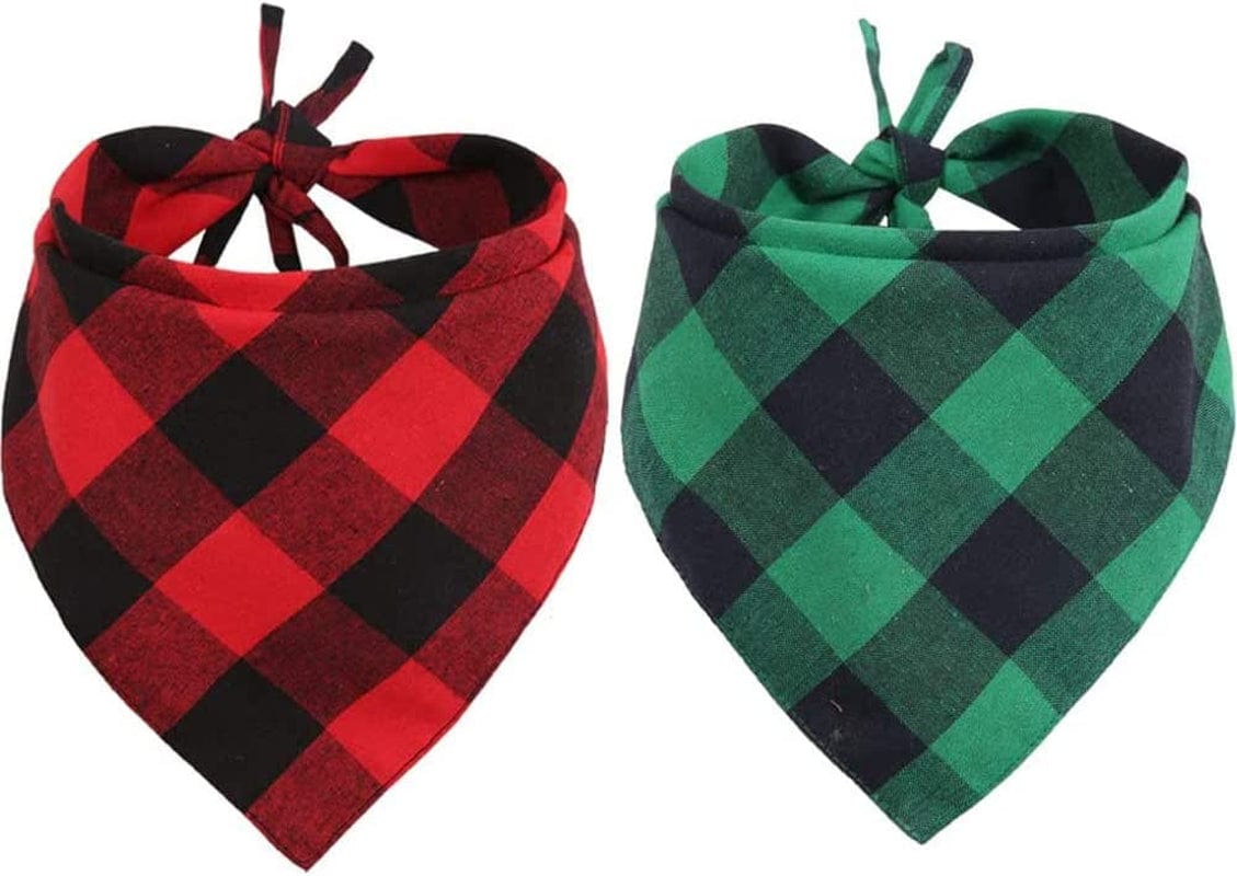 2 Pcs Dog Bandana Christmas Pet Triangle Scarf Accessories Bibs Red Black Plaid Animals & Pet Supplies > Pet Supplies > Dog Supplies > Dog Apparel Jiaxing Haozhe clothing Co., Ltd. Red+green Small 