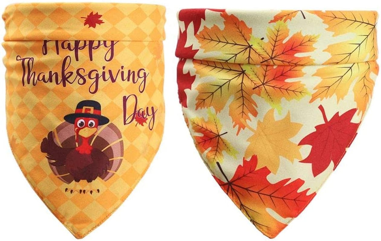 2 Pcs Dog Bandana Thanksgiving, Reversible Triangle Bibs Scarf for Dogs- Medium to Large Dogs Animals & Pet Supplies > Pet Supplies > Dog Supplies > Dog Apparel LaZimnInc Thanksgiving A  