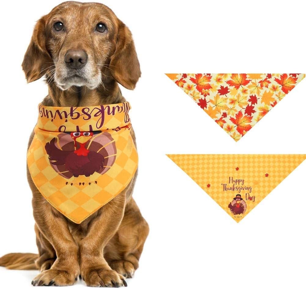 2 Pcs Dog Bandana Thanksgiving, Reversible Triangle Bibs Scarf for Dogs- Medium to Large Dogs Animals & Pet Supplies > Pet Supplies > Dog Supplies > Dog Apparel LaZimnInc   