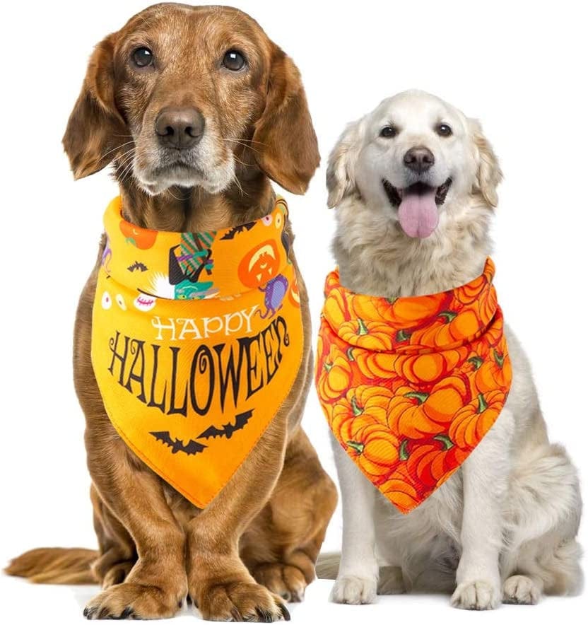 2 Pcs Dog Bandana Thanksgiving, Reversible Triangle Bibs Scarf for Dogs- Medium to Large Dogs Animals & Pet Supplies > Pet Supplies > Dog Supplies > Dog Apparel LaZimnInc Halloween A  