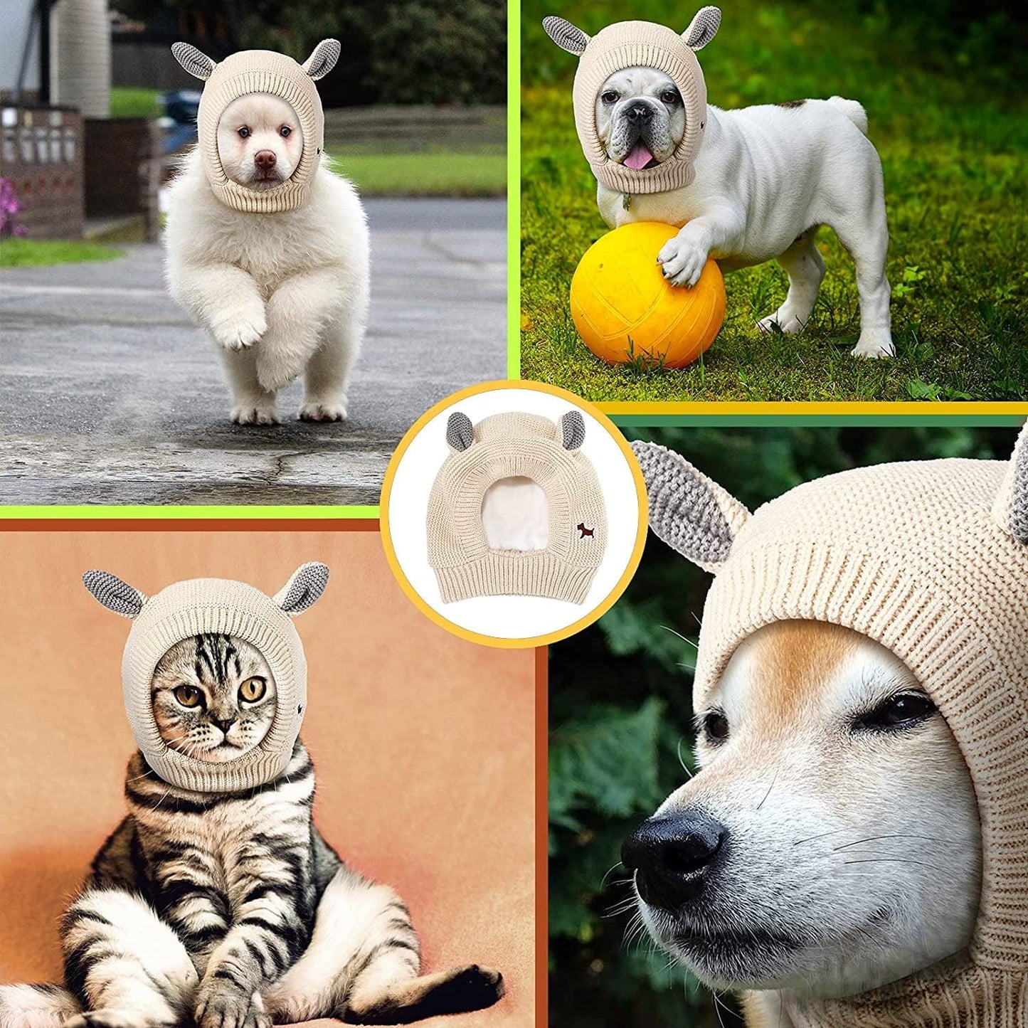 2 Pcs Dog Knitted Hats Pet Quiet Ears Warm Dog Ears Cover Noise Protection Pet Ear Muffs Winter Dog Ear Protection Warm Pet Head Wrap Dog Snood for Protecting Pets Dogs Cats from Noise (Beige) Animals & Pet Supplies > Pet Supplies > Dog Supplies > Dog Apparel Frienda   