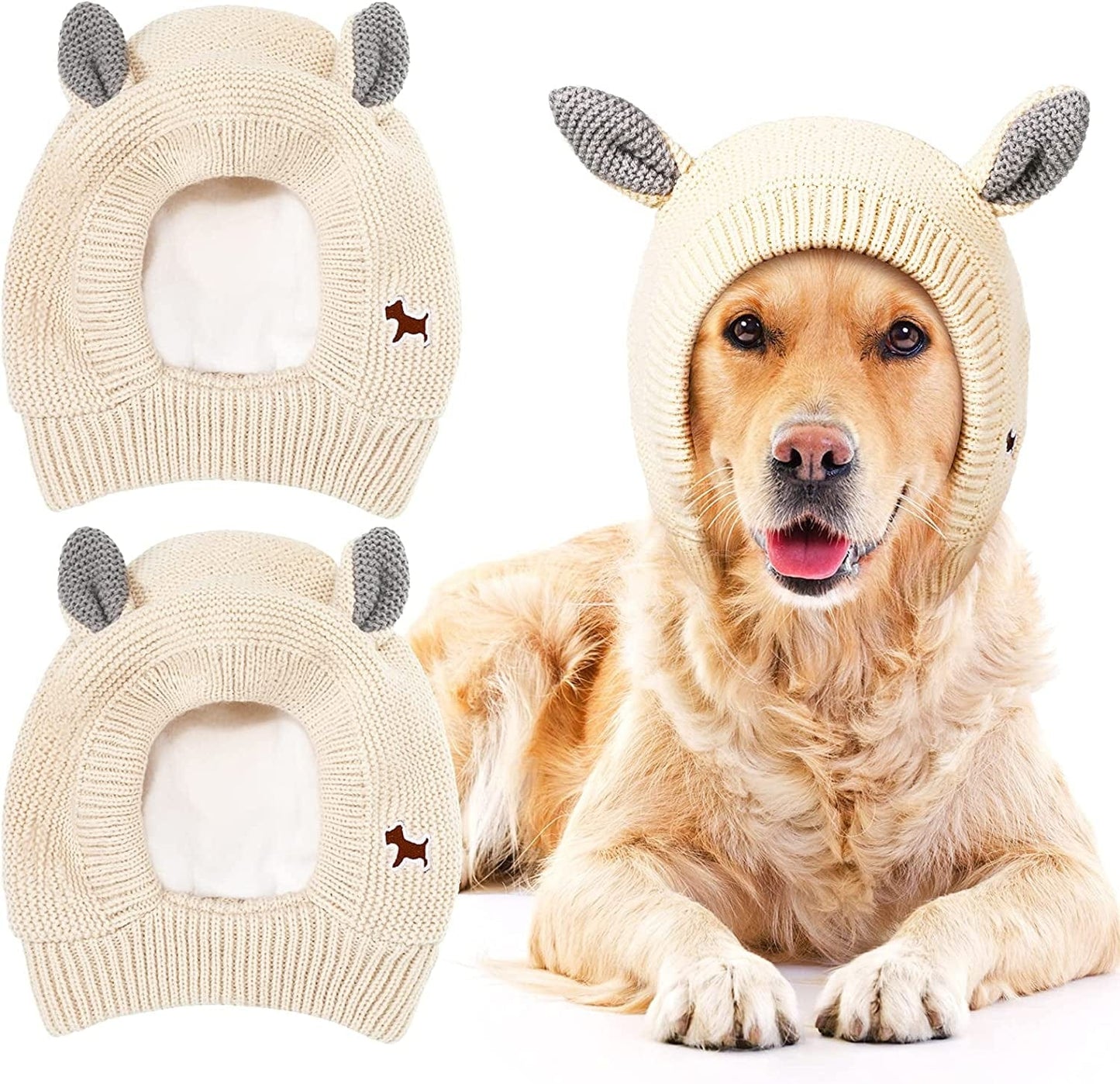 2 Pcs Dog Knitted Hats Pet Quiet Ears Warm Dog Ears Cover Noise Protection Pet Ear Muffs Winter Dog Ear Protection Warm Pet Head Wrap Dog Snood for Protecting Pets Dogs Cats from Noise (Beige) Animals & Pet Supplies > Pet Supplies > Dog Supplies > Dog Apparel Frienda Beige  