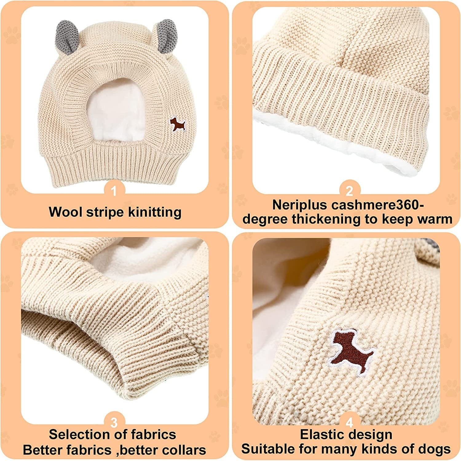 2 Pcs Dog Knitted Hats Pet Quiet Ears Warm Dog Ears Cover Noise Protection Pet Ear Muffs Winter Dog Ear Protection Warm Pet Head Wrap Dog Snood for Protecting Pets Dogs Cats from Noise (Beige) Animals & Pet Supplies > Pet Supplies > Dog Supplies > Dog Apparel Frienda   