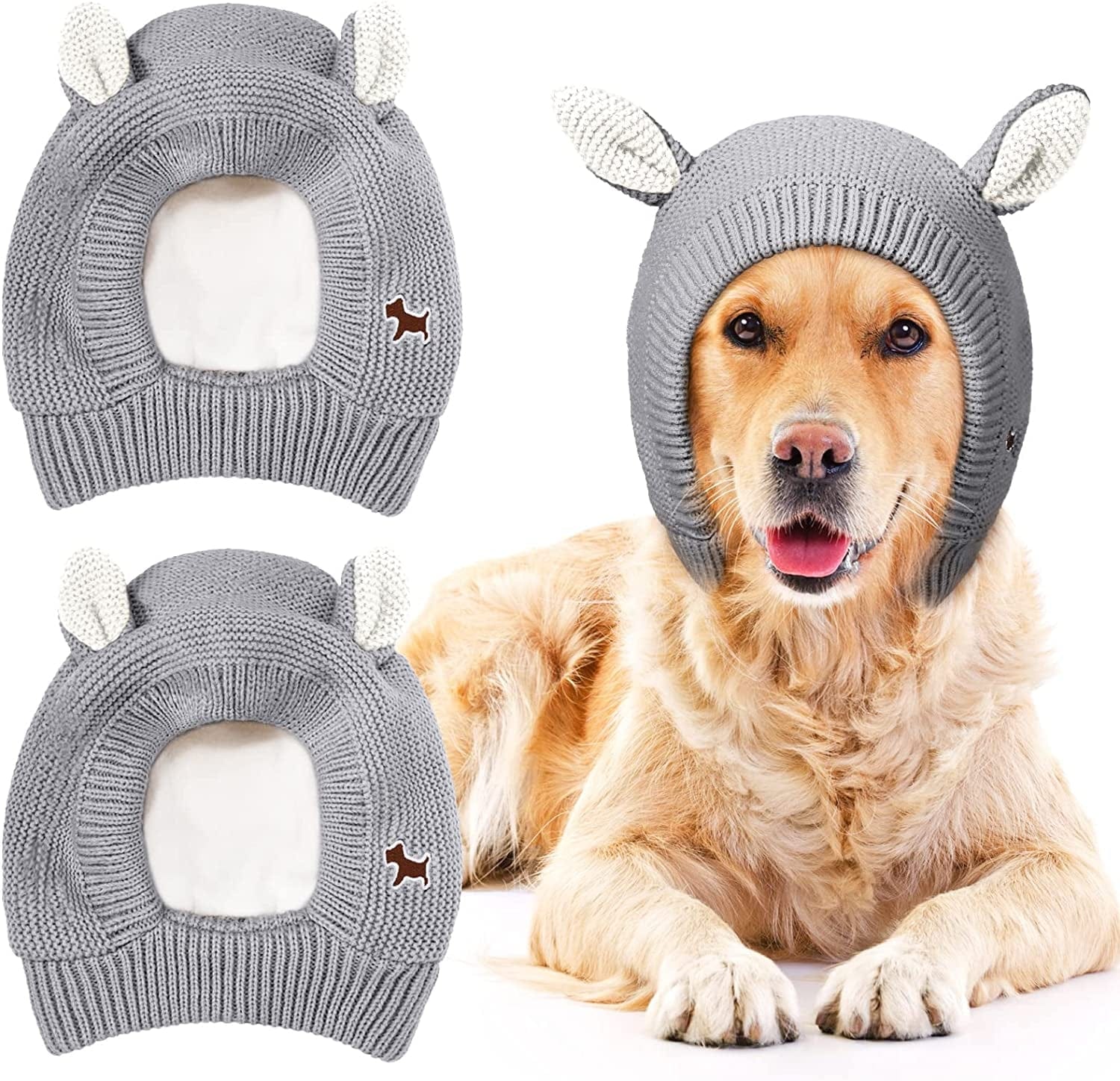 2 Pcs Dog Knitted Hats Pet Quiet Ears Warm Dog Ears Cover Noise Protection Pet Ear Muffs Winter Dog Ear Protection Warm Pet Head Wrap Dog Snood for Protecting Pets Dogs Cats from Noise (Beige) Animals & Pet Supplies > Pet Supplies > Dog Supplies > Dog Apparel Frienda Gray  