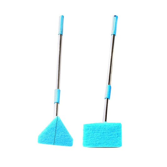 2 Pcs Telescopic Sponge Cleaning Brush Scrubber Aquarium Fish Tank Cleaning Brush Tool for Home Shop Supplies (Rectangle, Triangl
