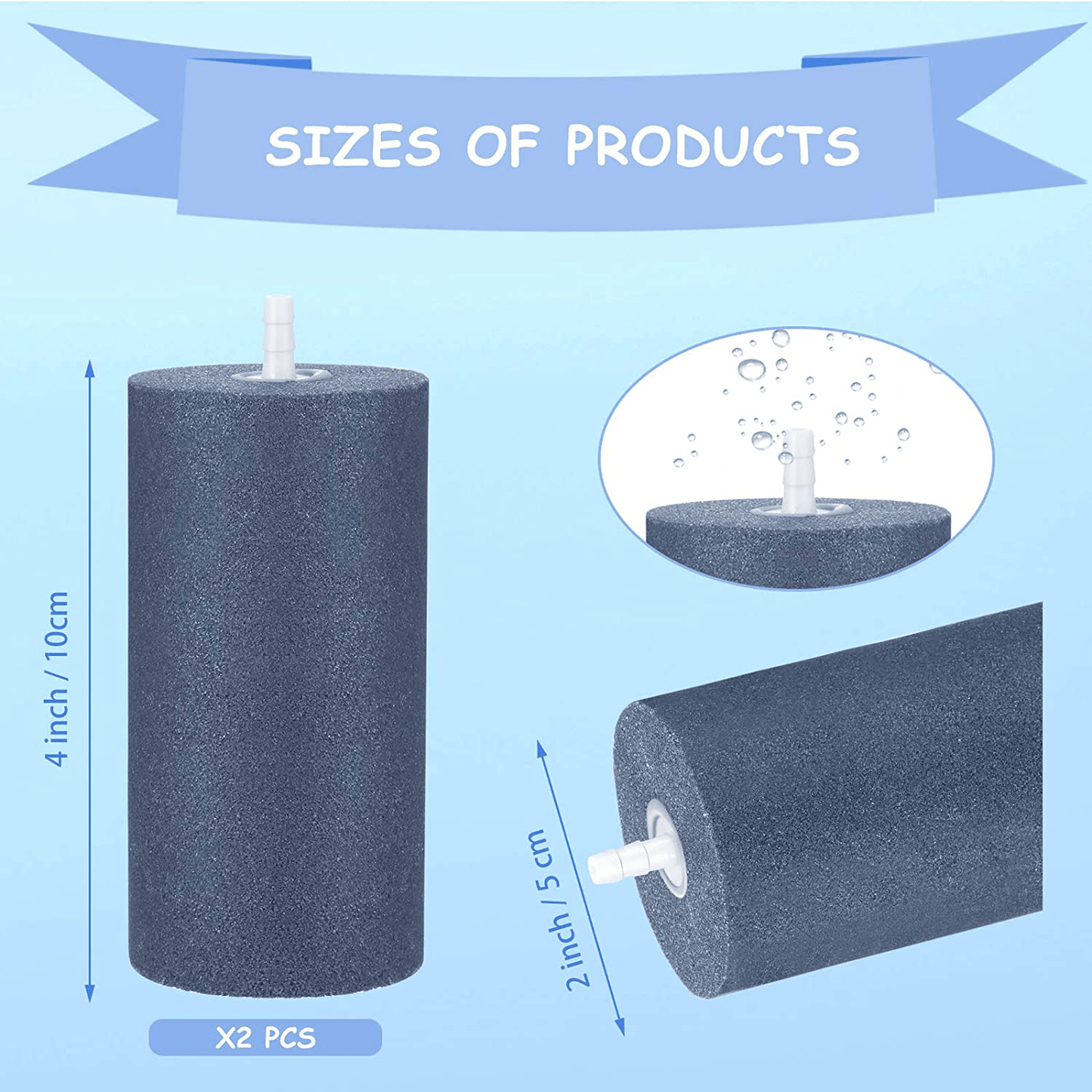2 Pieces Air Stone Cylinder 4 Inch Large Mineral Bubble Diffuser Aerator Bubble Diffuser Cylinder Airstone Diffuser for Hydroponic Growing System Pond Circulation Aquarium Fish Tank (Blue-Gray) Animals & Pet Supplies > Pet Supplies > Fish Supplies > Aquarium Air Stones & Diffusers Honoson   