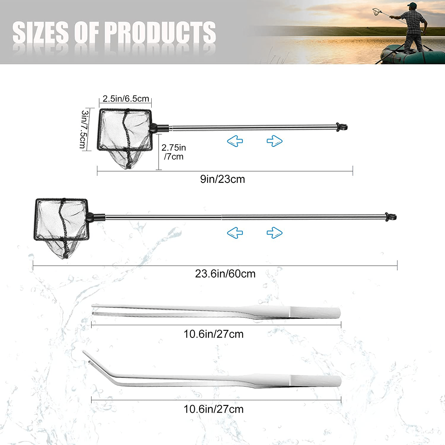 2 Pieces Aquarium Fish Net with Extendable 9 - 22 Inch Long Stainless Steel Handle Fish Tank Net and 2 Pieces Stainless Steel Straight and Curved Tweezer for Aquarium, Fish Tank Pond, Betta Fish Net Animals & Pet Supplies > Pet Supplies > Fish Supplies > Aquarium Fish Nets Frienda   