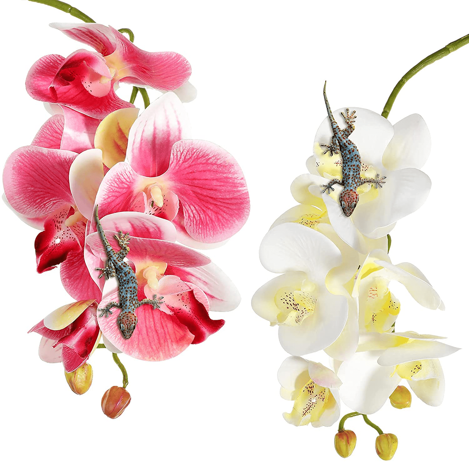 2 Pieces Artificial Phalaenopsis with Suction Cups Terrarium Plant Decoration Reptile Habitat Plant Decor for Hermit Crab Lizards Geckos Snake Reptile Animals & Pet Supplies > Pet Supplies > Reptile & Amphibian Supplies > Reptile & Amphibian Habitats Chuangdi Dark Pink, White Yellow  