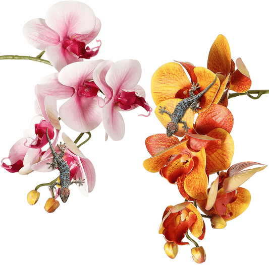 2 Pieces Artificial Phalaenopsis with Suction Cups Terrarium Plant Decoration Reptile Habitat Plant Decor for Hermit Crab Lizards Geckos Snake Reptile Animals & Pet Supplies > Pet Supplies > Reptile & Amphibian Supplies > Reptile & Amphibian Habitat Accessories Chuangdi Purple, Yellow  