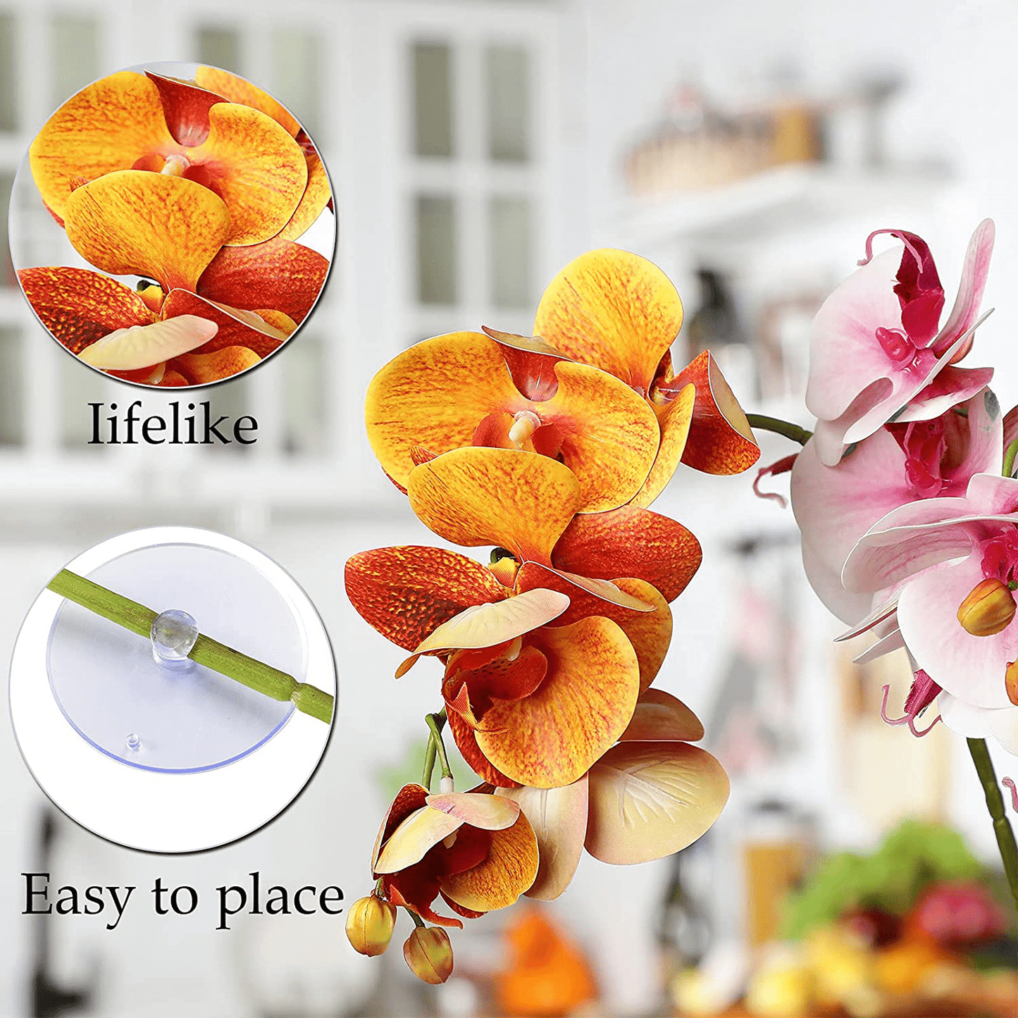 2 Pieces Artificial Phalaenopsis with Suction Cups Terrarium Plant Decoration Reptile Habitat Plant Decor for Hermit Crab Lizards Geckos Snake Reptile Animals & Pet Supplies > Pet Supplies > Reptile & Amphibian Supplies > Reptile & Amphibian Habitat Accessories Chuangdi   