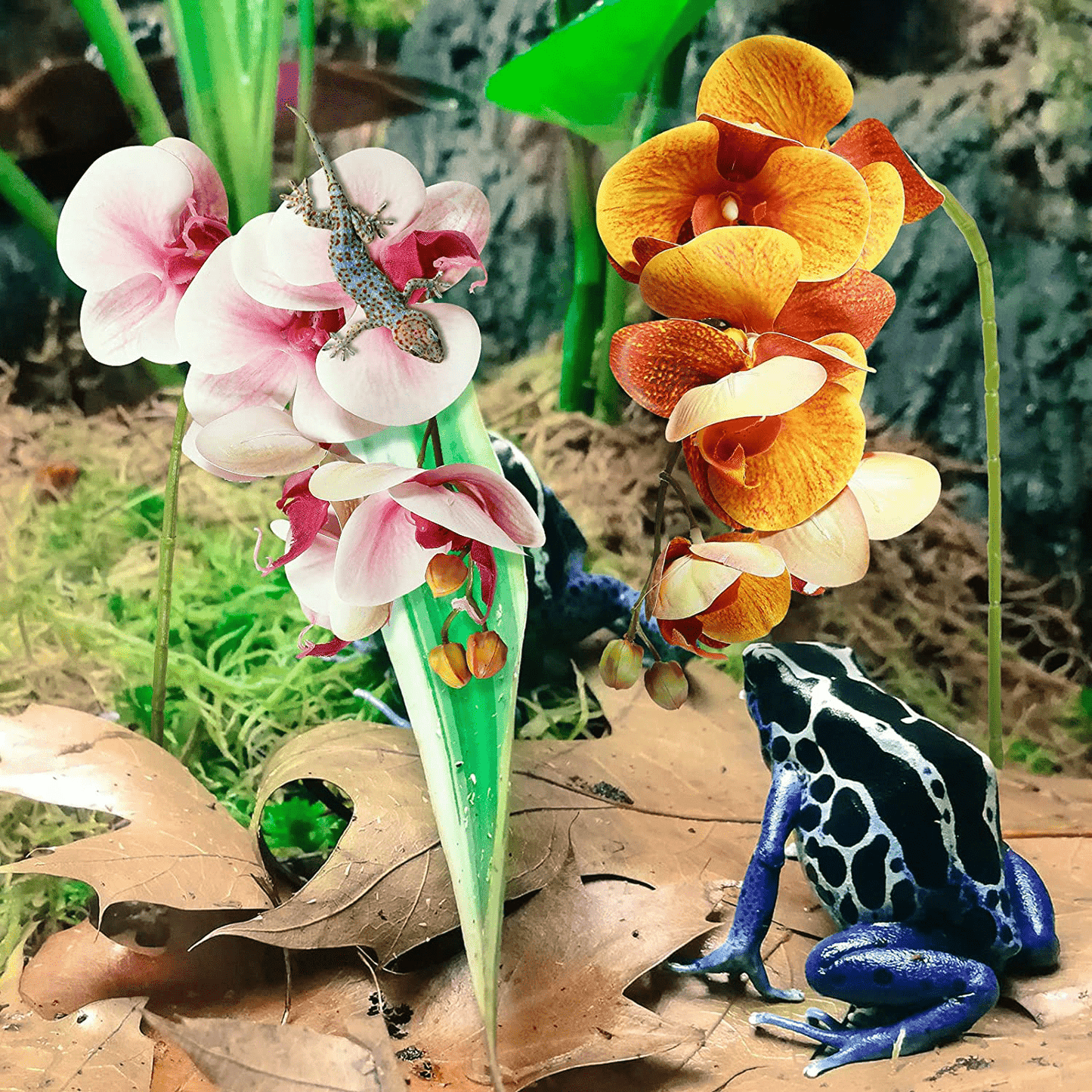 2 Pieces Artificial Phalaenopsis with Suction Cups Terrarium Plant Decoration Reptile Habitat Plant Decor for Hermit Crab Lizards Geckos Snake Reptile Animals & Pet Supplies > Pet Supplies > Reptile & Amphibian Supplies > Reptile & Amphibian Habitat Accessories Chuangdi   