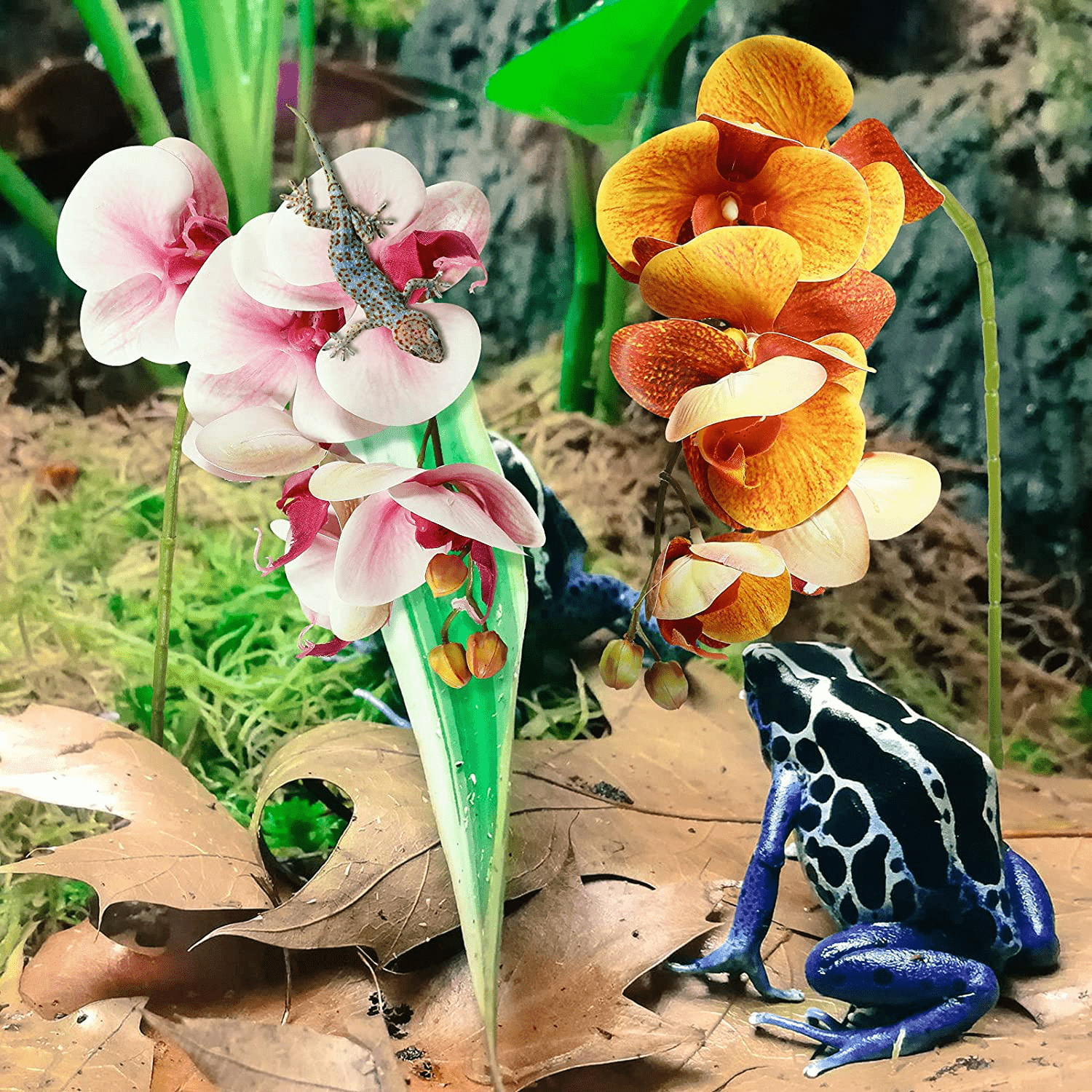 2 Pieces Artificial Phalaenopsis with Suction Cups Terrarium Plant Decoration Reptile Habitat Plant Decor for Hermit Crab Lizards Geckos Snake Reptile Animals & Pet Supplies > Pet Supplies > Reptile & Amphibian Supplies > Reptile & Amphibian Habitat Accessories Chuangdi   