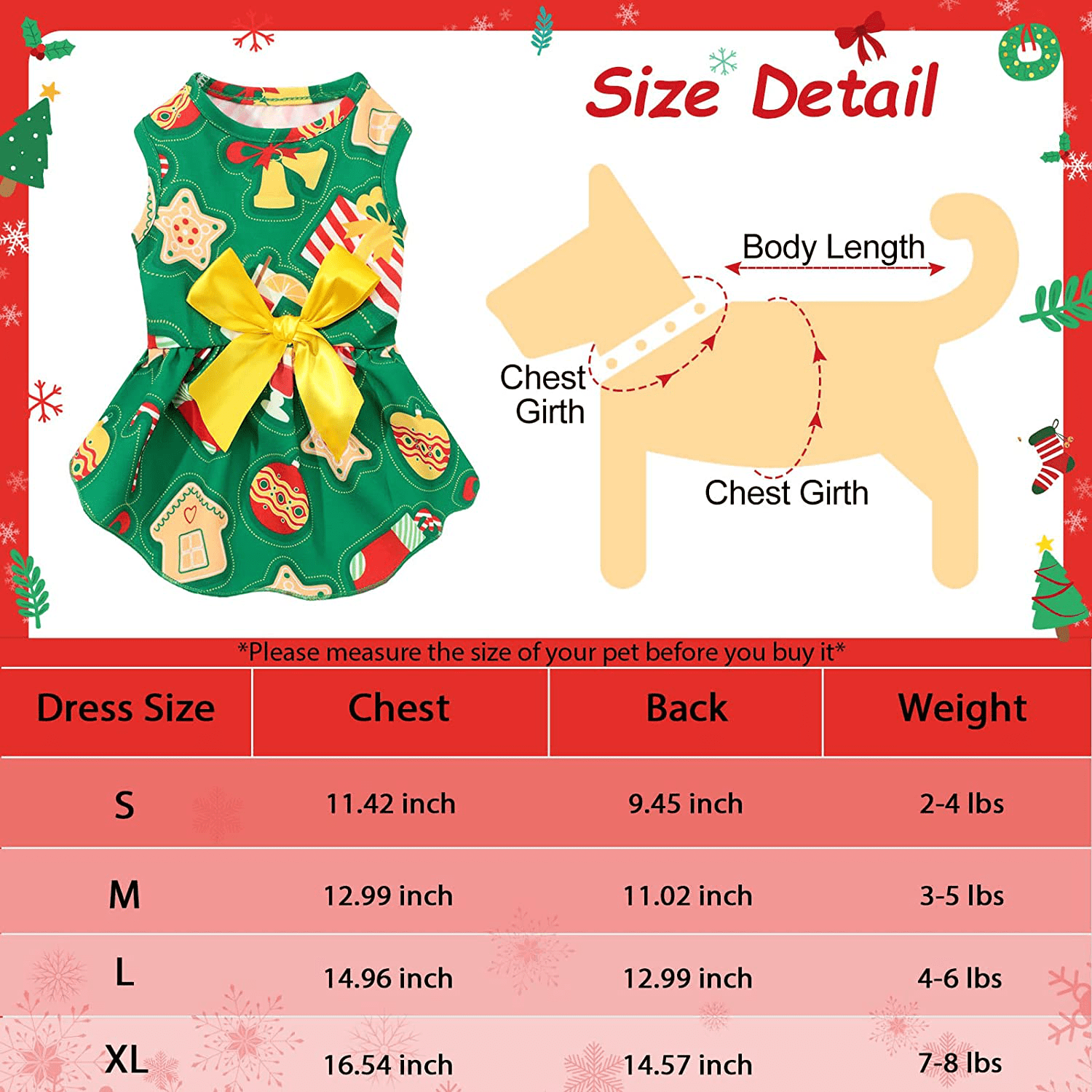 2 Pieces Christmas Dog Dresses Holiday Theme Dog Clothes Cat Apparel Cute Pet Clothes Dog Outfit Doggie Bowknot Dresses Puppy Party Costumes for Dogs Cats Pet