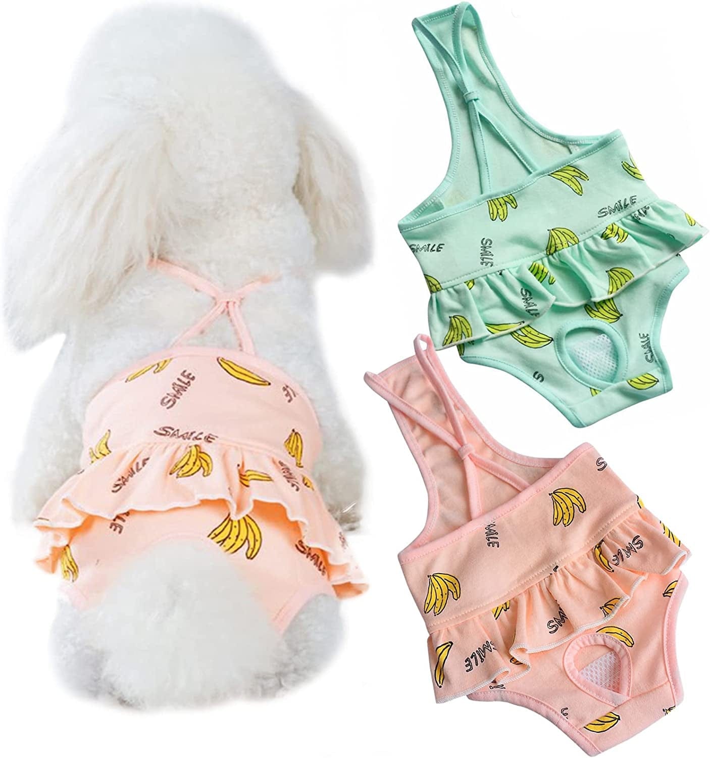 2 Pieces Dog Diaper with Suspender Washable Sanitary Pantie Reusable Puppy Sanitary Pants Cute Pet Underwear Diapers Jumpsuits for Small Female Dogs Girl in Heat Period (M-Waist 9.4-13.4IN (5-7LB)) Animals & Pet Supplies > Pet Supplies > Dog Supplies > Dog Apparel LINDUOAH L-Waist 11-14.5IN (8-11LB)  