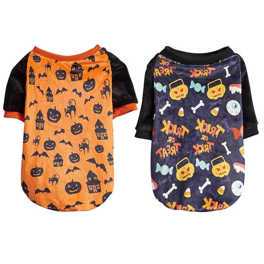 2 Pieces Halloween Dog Shirts Printed Puppy Outfits Pet Costume Cute Dog Clothing for Small Dogs and Cats Halloween Cosplay Pet Apparel Animals & Pet Supplies > Pet Supplies > Cat Supplies > Cat Apparel Kernelly S Halloween 