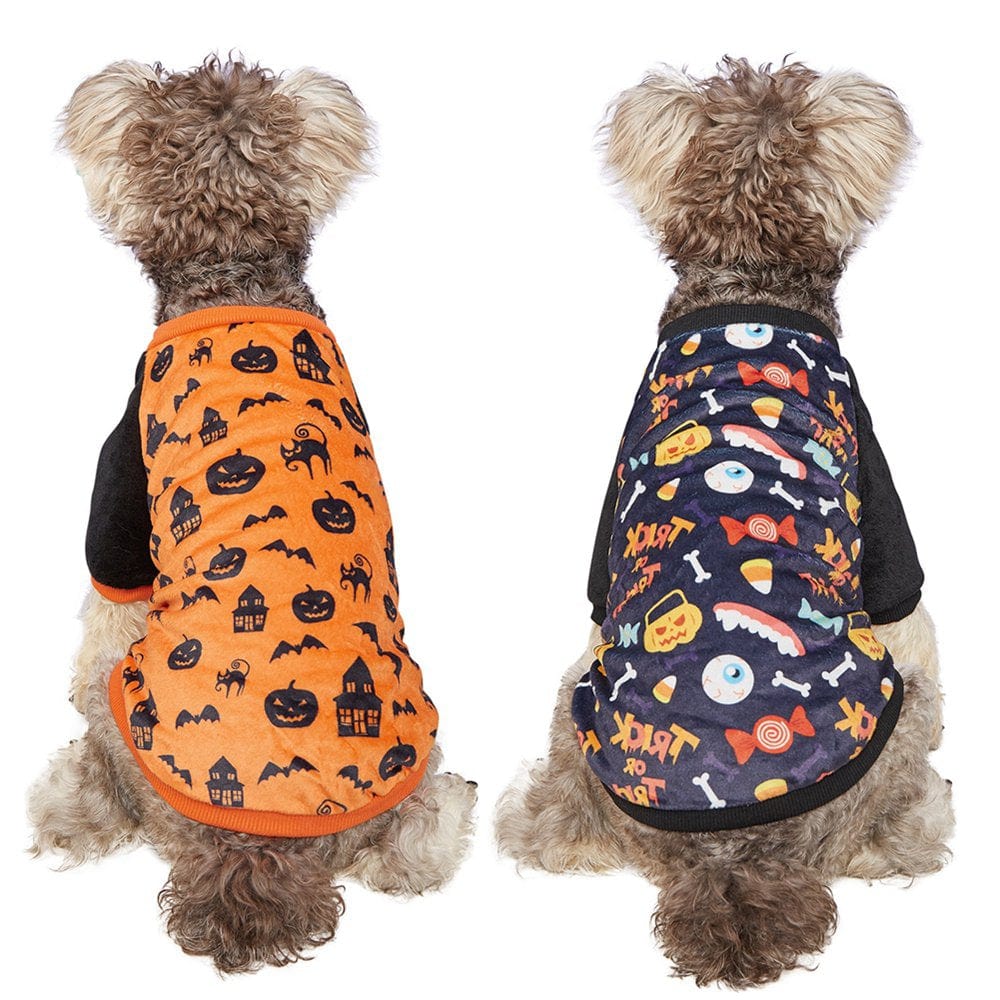 2 Pieces Halloween Dog Shirts Printed Puppy Outfits Pet Costume Cute Dog Clothing for Small Dogs and Cats Halloween Cosplay Pet Apparel Animals & Pet Supplies > Pet Supplies > Cat Supplies > Cat Apparel Kernelly   