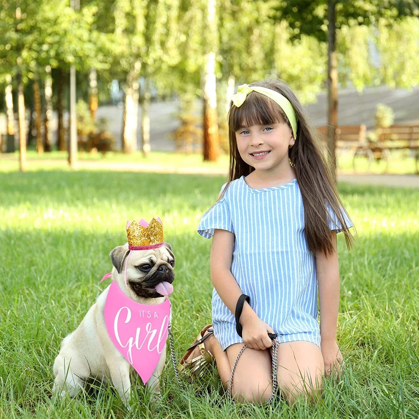 2 Pieces It'S a Boy It'S a Girl Dog Bandana Gender Reveal Baby Announcement Dog Bandana and 2 Pieces Pet Crown Dog Hat Photo Props for Dog Puppy Cat (Blue, Pink) Animals & Pet Supplies > Pet Supplies > Dog Supplies > Dog Apparel Kajaia   