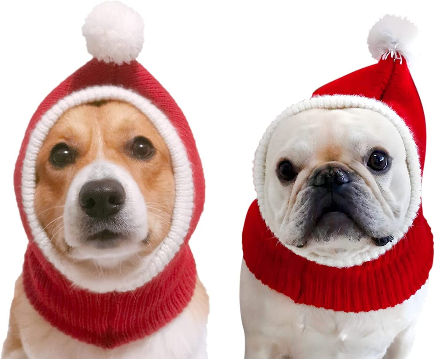 2 Pieces Pet Dog Cat Hat with Pompon Crocheted Snood Adorable Dog Hat Warm Winter Dog Hat (Red) Animals & Pet Supplies > Pet Supplies > Dog Supplies > Dog Apparel KEPNILO Red  