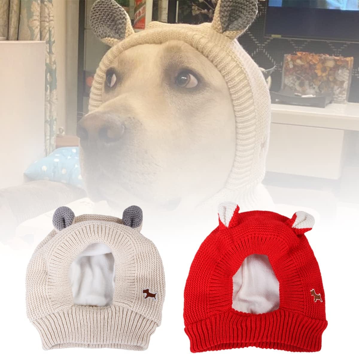 2 Pieces Pet Dog Cat Hat with Pompon Crocheted Snood Adorable Dog Hat Warm Winter Dog Hat (Red) Animals & Pet Supplies > Pet Supplies > Dog Supplies > Dog Apparel KEPNILO Gray+Creamy white  