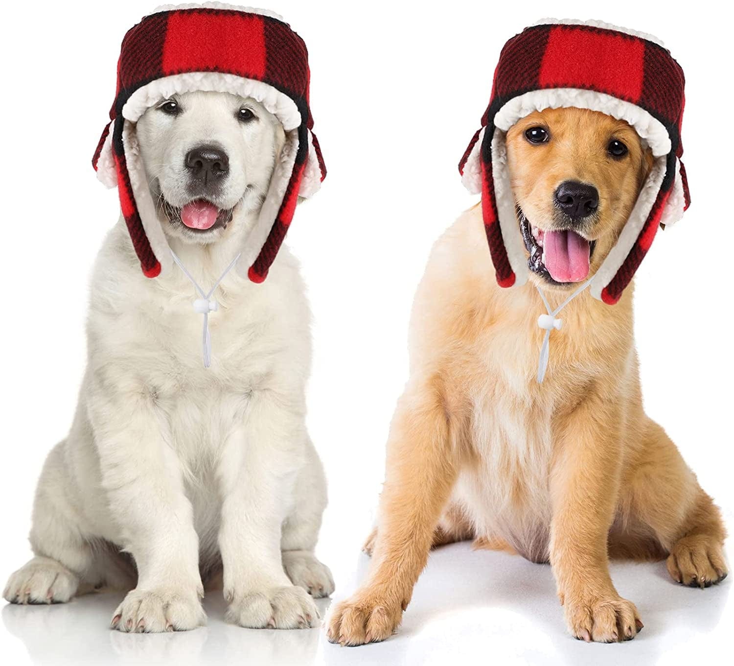 2 Pieces Plaid Dog Hats with Earmuffs Winter Pets Adjustable Warm Trapper Hat Christmas Adjustable Pet Red Plaid Pet Hat Xmas Dog Headwear for Small Dogs Animals & Pet Supplies > Pet Supplies > Dog Supplies > Dog Apparel Sherr   