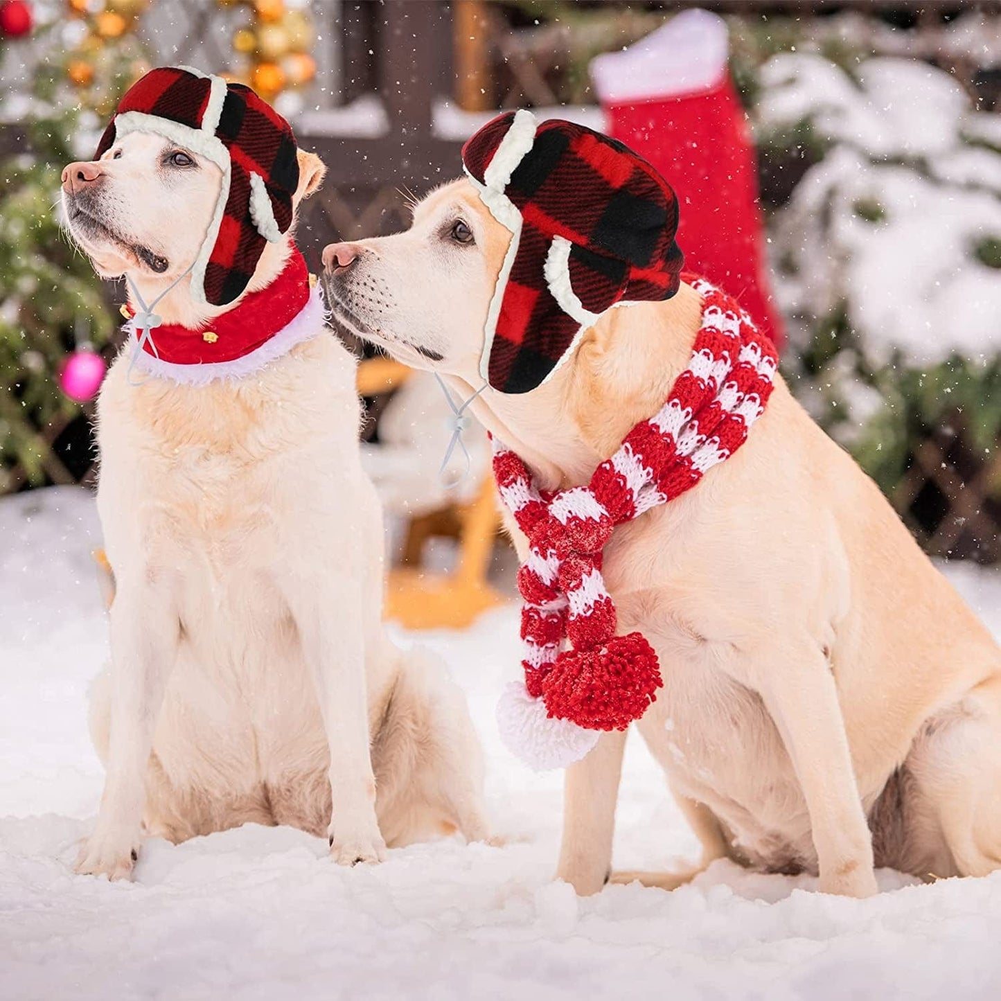 2 Pieces Plaid Dog Hats with Earmuffs Winter Pets Adjustable Warm Trapper Hat Christmas Adjustable Pet Red Plaid Pet Hat Xmas Dog Headwear for Small Dogs Animals & Pet Supplies > Pet Supplies > Dog Supplies > Dog Apparel Sherr   