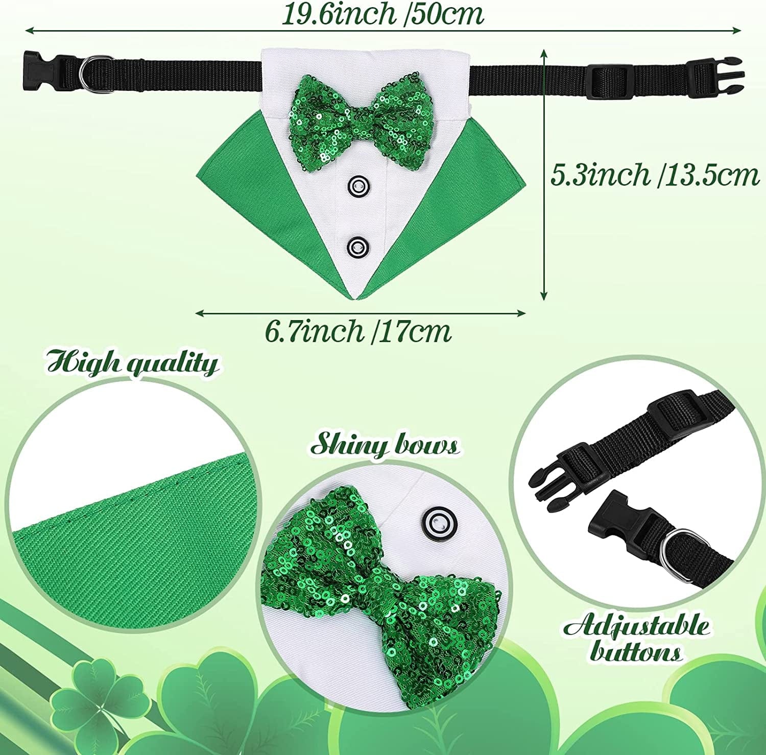 2 Pieces St. Patrick'S Day Dog Bandana Collar with Bow Tie and Pet Costume Hat Green Dog Bow Tie Collar Irish Dog Tuxedo St. Patrick Costume for Dogs Puppy Cat Pet Party Dress up Cosplay (Medium) Animals & Pet Supplies > Pet Supplies > Dog Supplies > Dog Apparel Sadnyy   