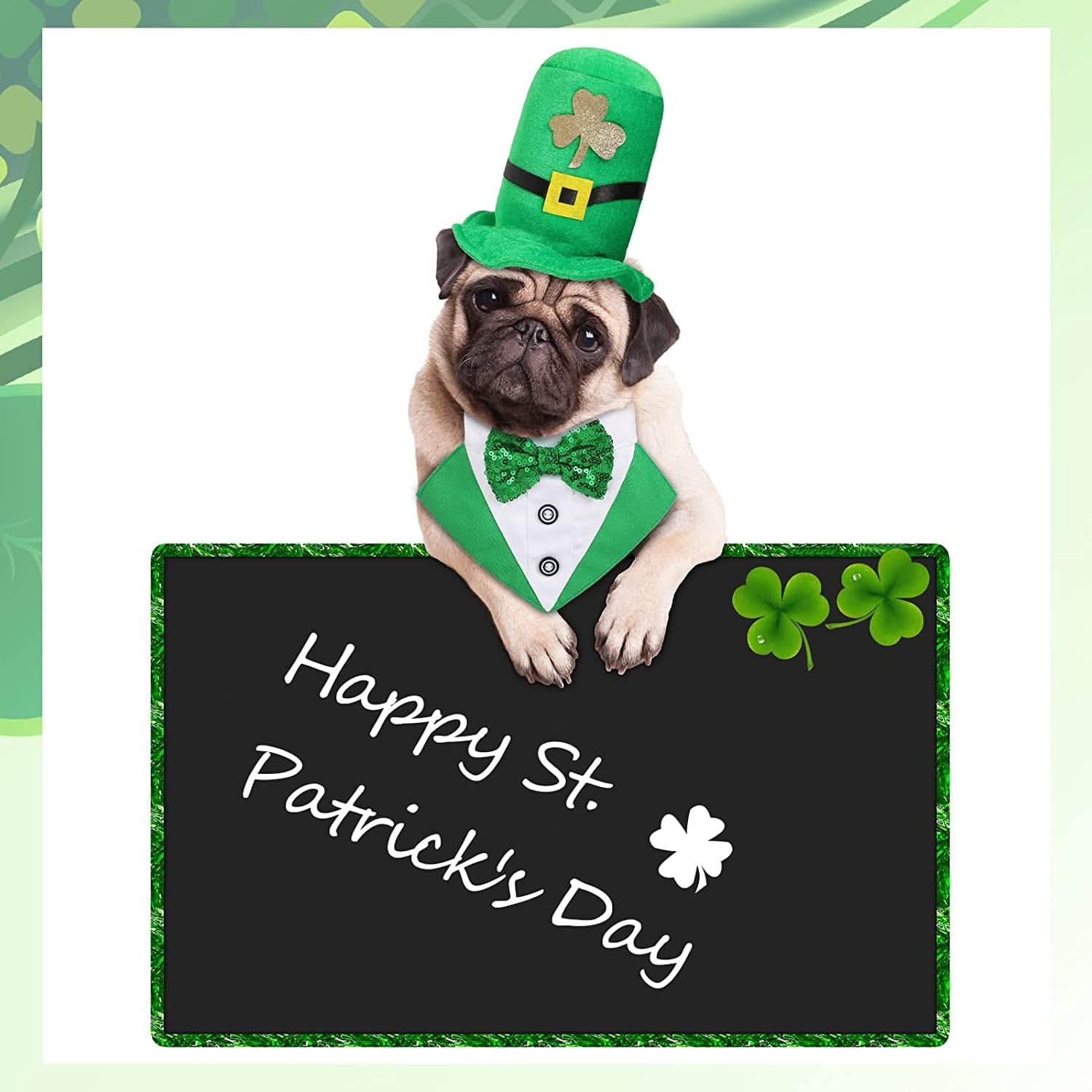 2 Pieces St. Patrick'S Day Dog Bandana Collar with Bow Tie and Pet Costume Hat Green Dog Bow Tie Collar Irish Dog Tuxedo St. Patrick Costume for Dogs Puppy Cat Pet Party Dress up Cosplay (Medium) Animals & Pet Supplies > Pet Supplies > Dog Supplies > Dog Apparel Sadnyy   