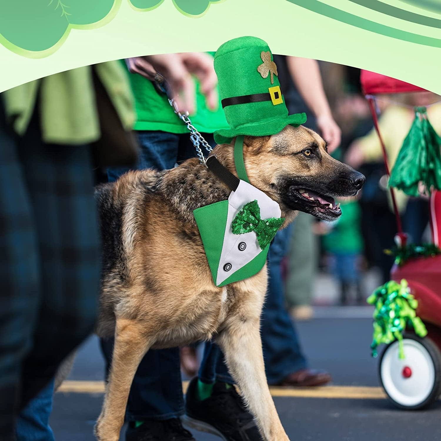 2 Pieces St. Patrick'S Day Dog Bandana Collar with Bow Tie and Pet Costume Hat Green Dog Bow Tie Collar Irish Dog Tuxedo St. Patrick Costume for Dogs Puppy Cat Pet Party Dress up Cosplay (Medium) Animals & Pet Supplies > Pet Supplies > Dog Supplies > Dog Apparel Sadnyy   