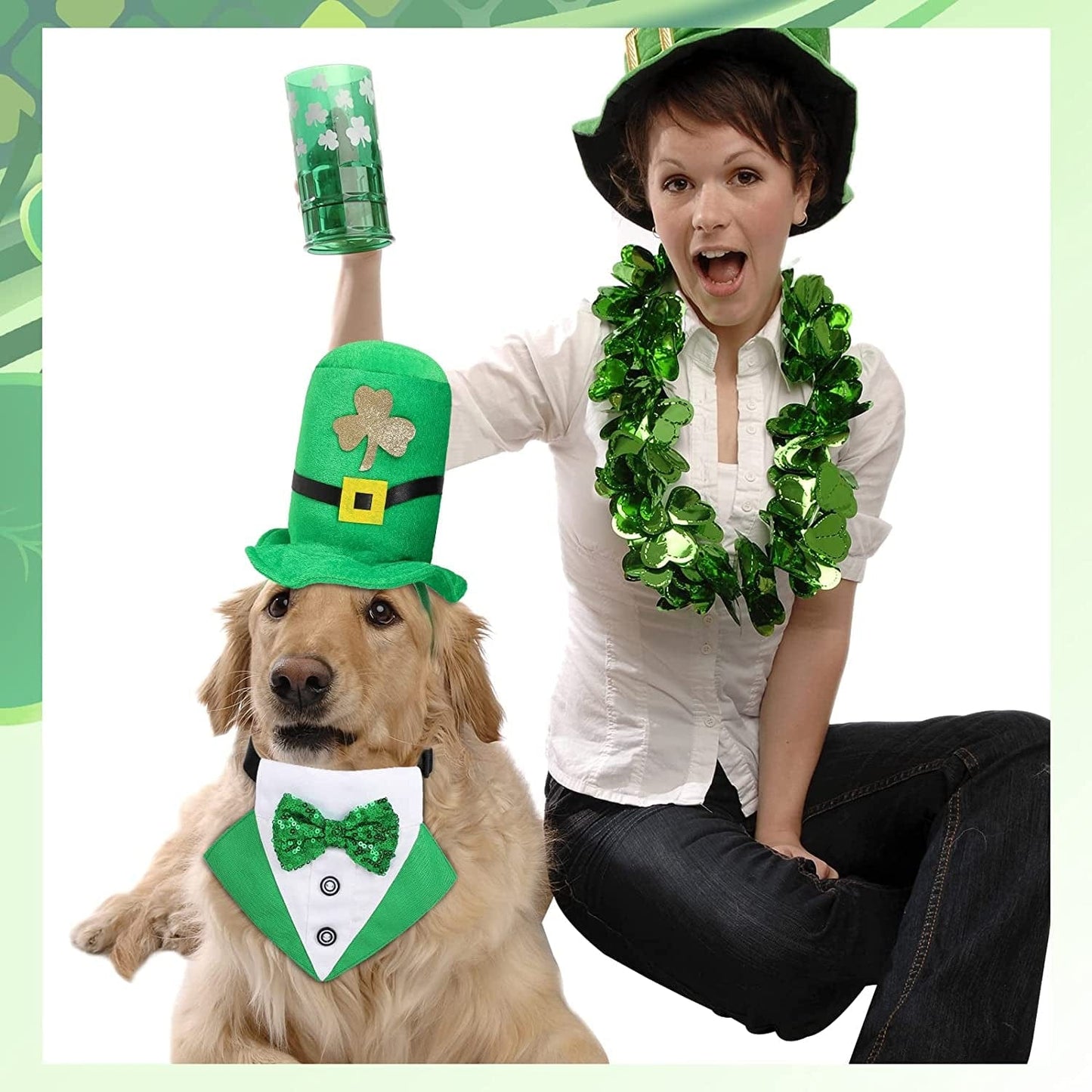 2 Pieces St. Patrick'S Day Dog Bandana Collar with Bow Tie and Pet Costume Hat Green Dog Bow Tie Collar Irish Dog Tuxedo St. Patrick Costume for Dogs Puppy Cat Pet Party Dress up Cosplay (Medium) Animals & Pet Supplies > Pet Supplies > Dog Supplies > Dog Apparel Sadnyy   