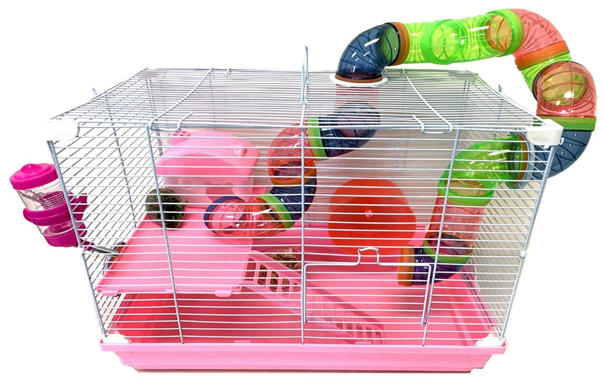 2-Tiers Hamster Cage Gerbil House Mouse Habitat Small Animal Critter Travel Carrier Expansion Outlet with Exercise Running Wheel, Play Tubes, Water Bottle and Food Bowl Animals & Pet Supplies > Pet Supplies > Small Animal Supplies > Small Animal Habitats & Cages Mcage   