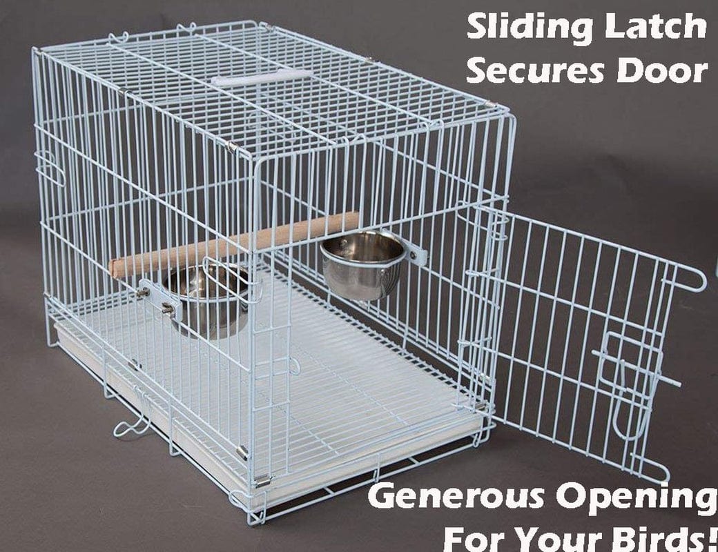 20" Metal Foldable Bird Parrot Travel Veterinary Carrier Wire Cage with Wooden Stand Perch and Stainless Steel Dishes Animals & Pet Supplies > Pet Supplies > Bird Supplies > Bird Cages & Stands Mcage   