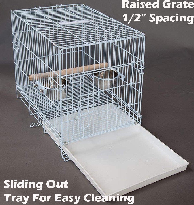 20" Metal Foldable Bird Parrot Travel Veterinary Carrier Wire Cage with Wooden Stand Perch and Stainless Steel Dishes Animals & Pet Supplies > Pet Supplies > Bird Supplies > Bird Cages & Stands Mcage   