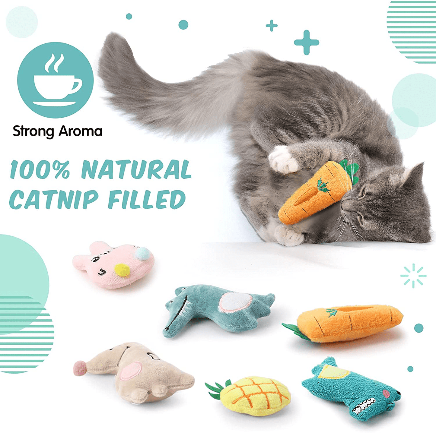 20 Pieces Catnip Toys for Indoor Cat Plush Cat Chew Toys Cute Kitten Catnip Toys Cat Pillow Toys Kitten Entertaining Toys Interactive Cat Toys in 20 Different Cute Shapes Design for Cat Kitten Kitty