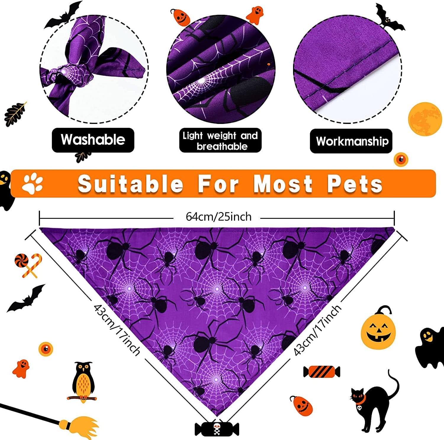 20 Pieces Halloween Dog Bandanas Bulk Soft and Breathable Adjustable Pumpkin Bat Ghost Patterns Printing Dog Kerchief for Small to Large Dog Puppy Cat(Medium) Animals & Pet Supplies > Pet Supplies > Dog Supplies > Dog Apparel Frienda   