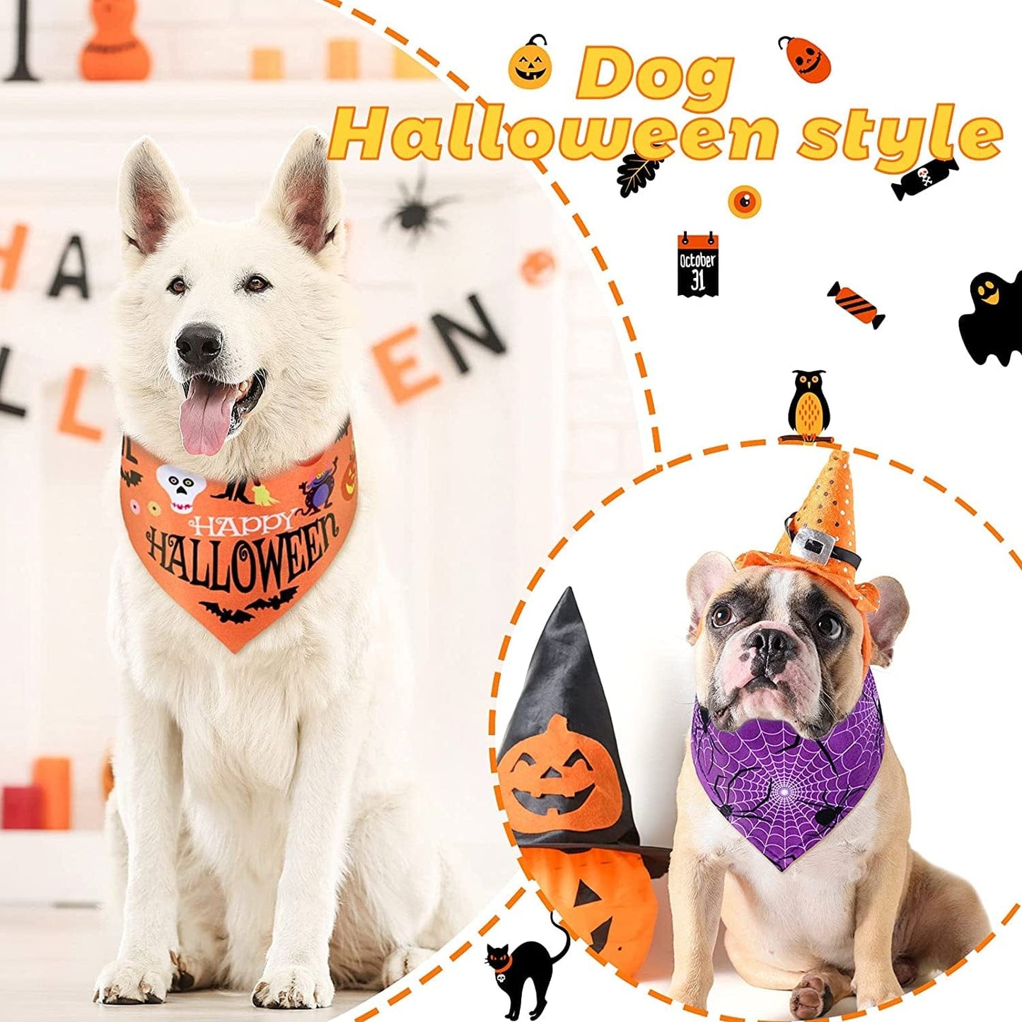 20 Pieces Halloween Dog Bandanas Bulk Soft and Breathable Adjustable Pumpkin Bat Ghost Patterns Printing Dog Kerchief for Small to Large Dog Puppy Cat(Medium) Animals & Pet Supplies > Pet Supplies > Dog Supplies > Dog Apparel Frienda   