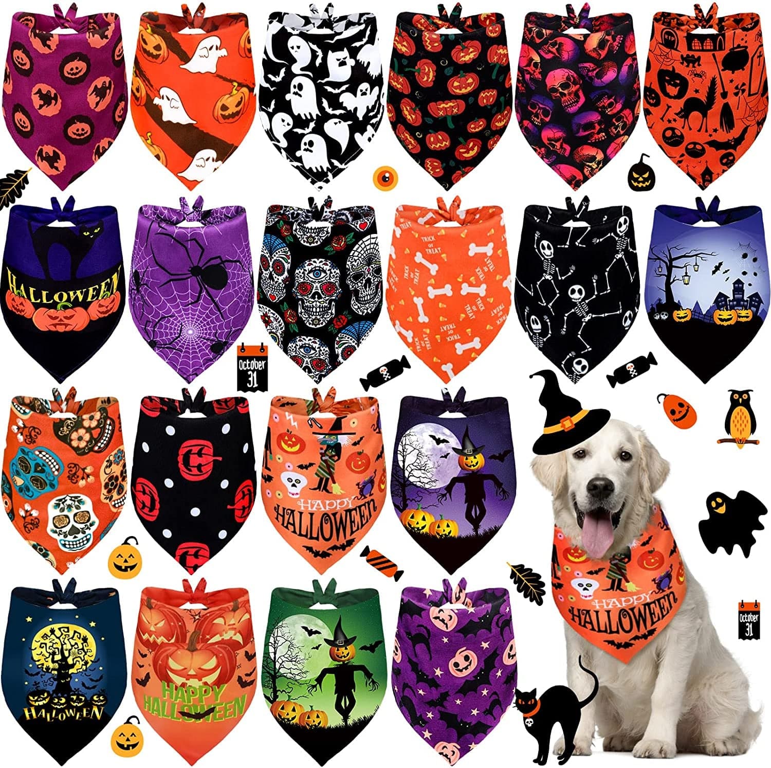 20 Pieces Halloween Dog Bandanas Bulk Soft and Breathable Adjustable Pumpkin Bat Ghost Patterns Printing Dog Kerchief for Small to Large Dog Puppy Cat(Medium) Animals & Pet Supplies > Pet Supplies > Dog Supplies > Dog Apparel Frienda X-Large  